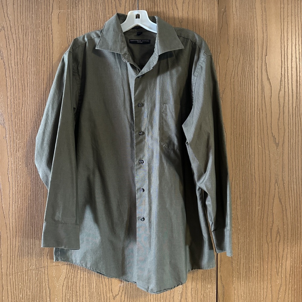 Geoffrey Beene Fitted Men Shirt Green Size XL Wrinkle Free